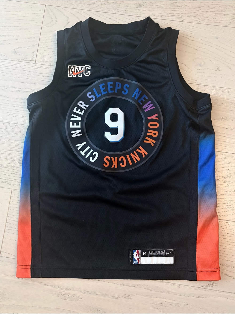 New York Knicks #9 Gradient Panel Basketball Jersey - Black, Blue, Orange